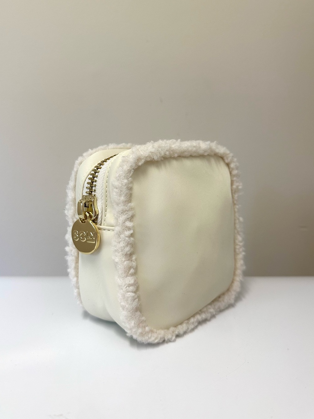 Stoney Clover Lane Cream Small Zip Pouch with Sherpa Trim